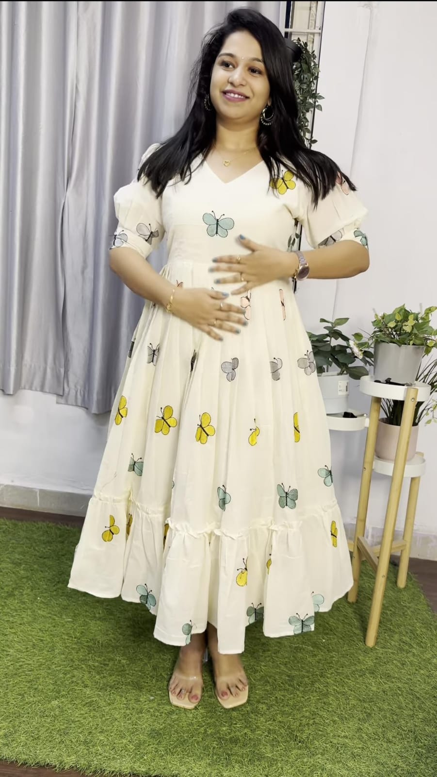 Butterfly Embroidery Cotton Midi Kurti – White